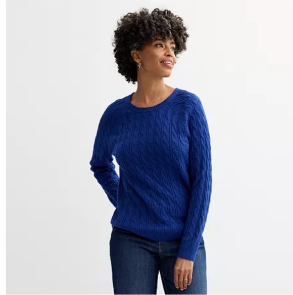 Croft & Barrow The Extra Soft Cabled Crew Neck Sweater Flynn Navy Large (EUC) - Picture 1 of 11